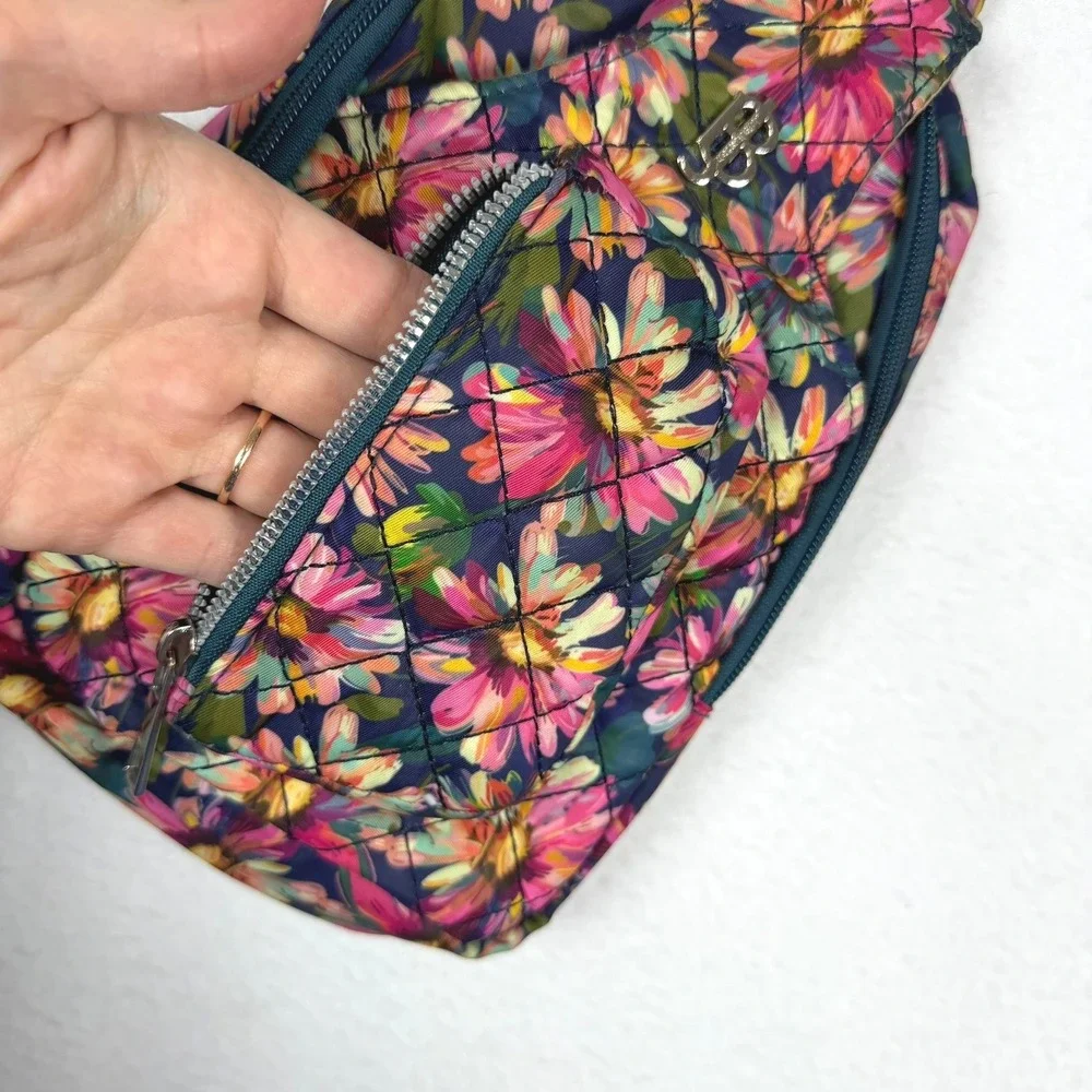 Bella Taylor Floral‎ Quilted Sling Bag Crossbody Backpack Navy Pink Daisy